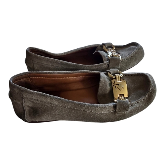 Kate Spade Carson Loafers Women Sz 6M Gray Gold Medallion Flats Comfy - Picture 1 of 13